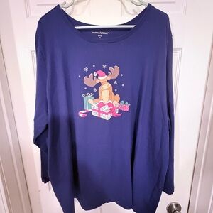 Woman Within 3x 30/32 Holiday Christmas tee shirt LS moose presents Santa cap